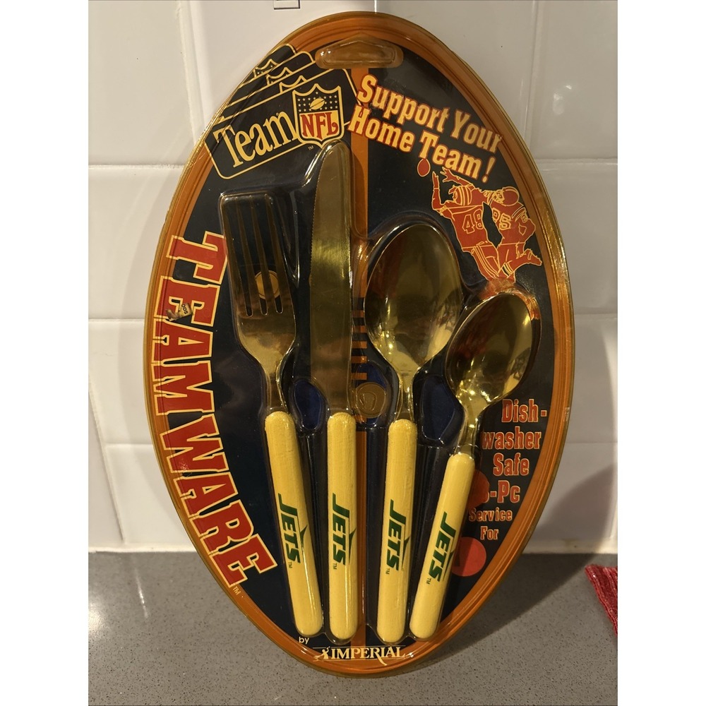 Team NFL 4‎ Piece Silverware Dishwasher Safe New York Jets By Imperial 1993